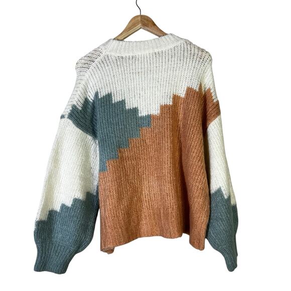 North End Colorblock Chunky Knit Sweater Womens L Multicolor Cozy Southwestern - Picture 6 of 8
